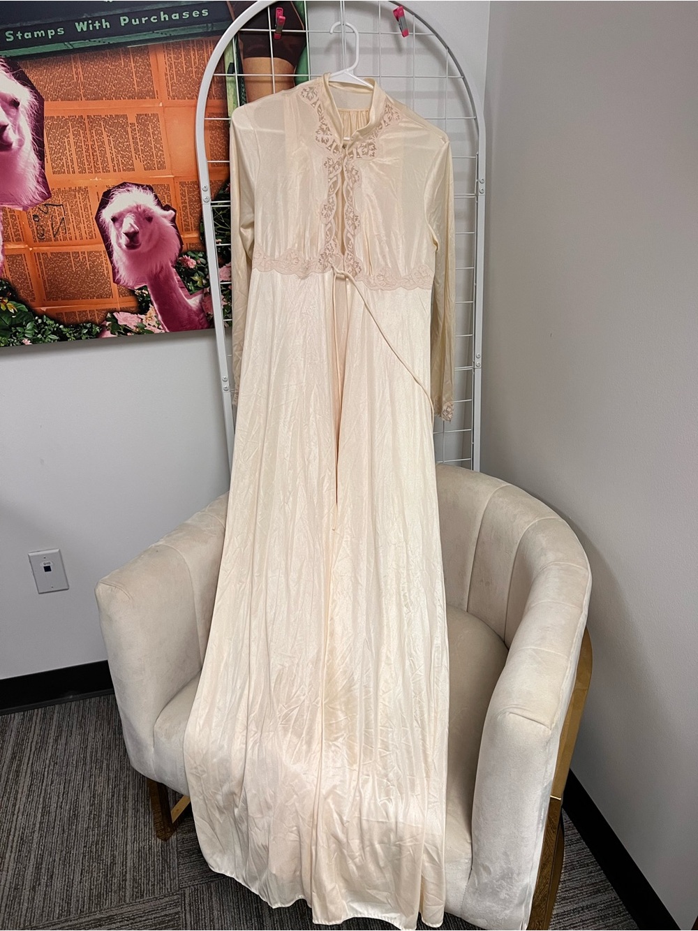 Long Cream Lace-Trim Robe with Tie Waist - Women’s Intimates